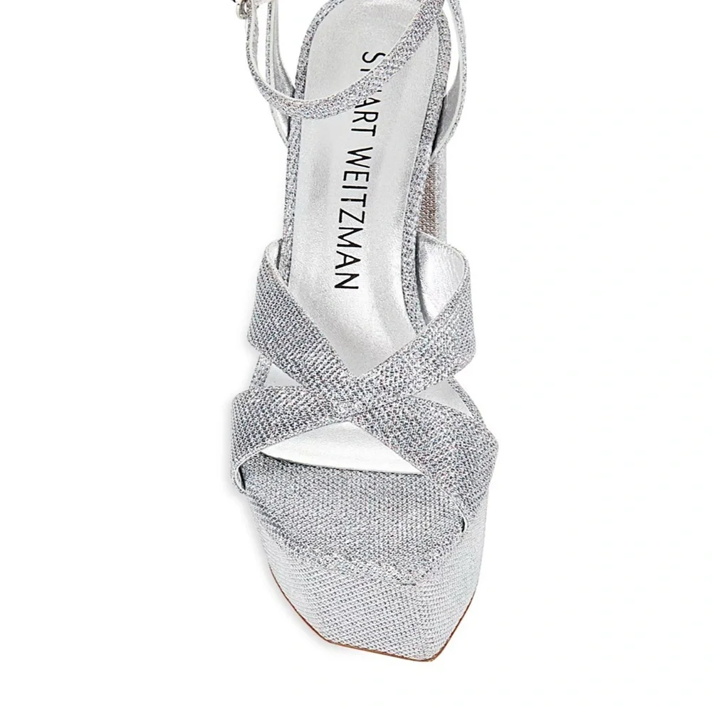 Stuart Weitzman Miami Embellished Platform Sandals – Silver | Size 9B | New
